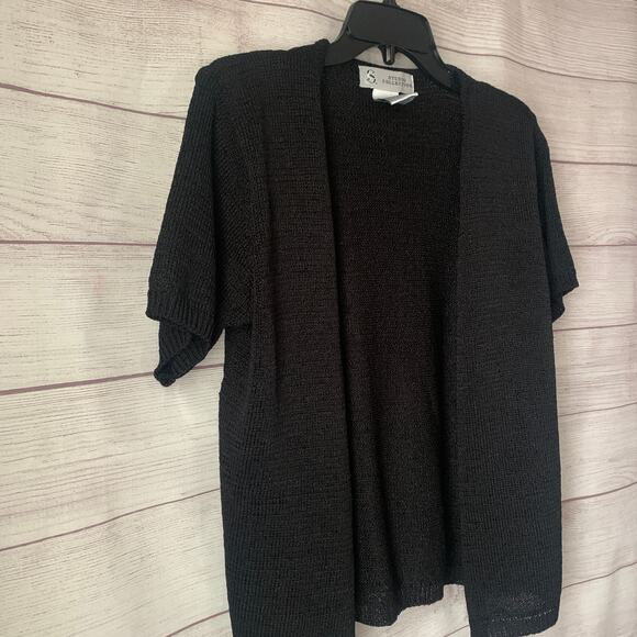 Studio Collection Black Cardigan Sweater Button Up Front Short Sleeve Size M - Picture 13 of 16